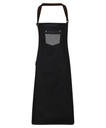 [PR136] Premier Division waxed-look denim bib apron with faux leather (Black Denim)