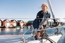 Helly Hansen Womens Crew Midlayer Sailing Jacket 2 - Navy Model on Boat