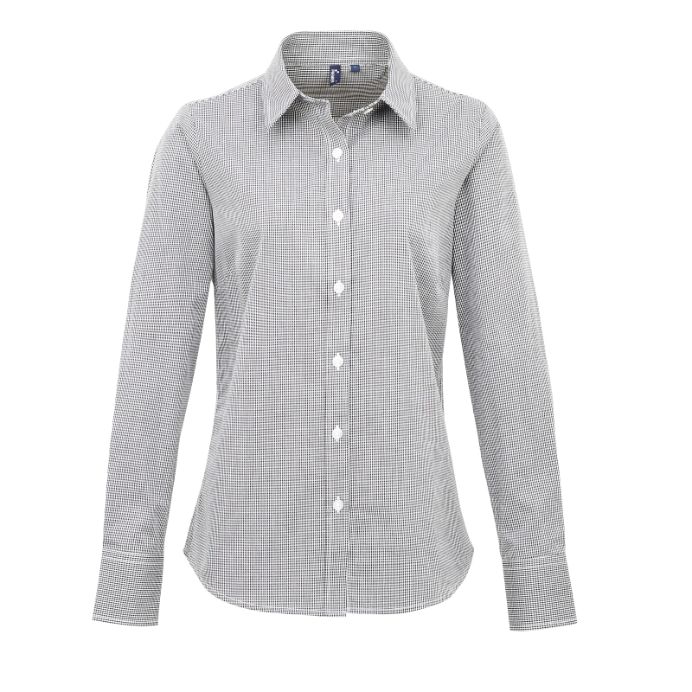 Premier Women's Microcheck (Gingham) long sleeve cotton shirt