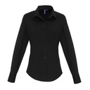 [PR344] Premier Women's stretch fit cotton poplin long sleeve blouse (XS, Black)