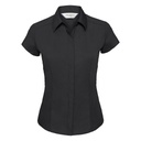 [J925F] Russell Collection Women's cap sleeve polycotton easycare fitted poplin shirt (XS, Black)