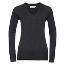 [J710F] Russell Collection Women's v-neck knitted sweater (2XS, Black)