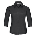 [J926F] Russell Collection Women's ¾ sleeve polycotton easycare fitted poplin shirt (XS, Black)