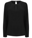[HB598] Henbury Women's pleat front long sleeve blouse (XS, Black)