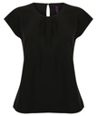 [HB597] Henbury Women's pleat front short sleeve blouse (XS, Black)