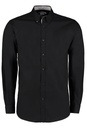 [KK190] Kustom Kit Contrast premium Oxford shirt (button-down collar) long-sleeved (tailored fit) (S, Black/Silver Grey)