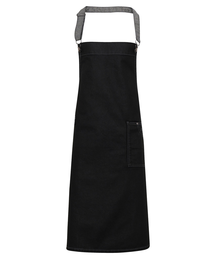 Premier District waxed-look denim bib apron