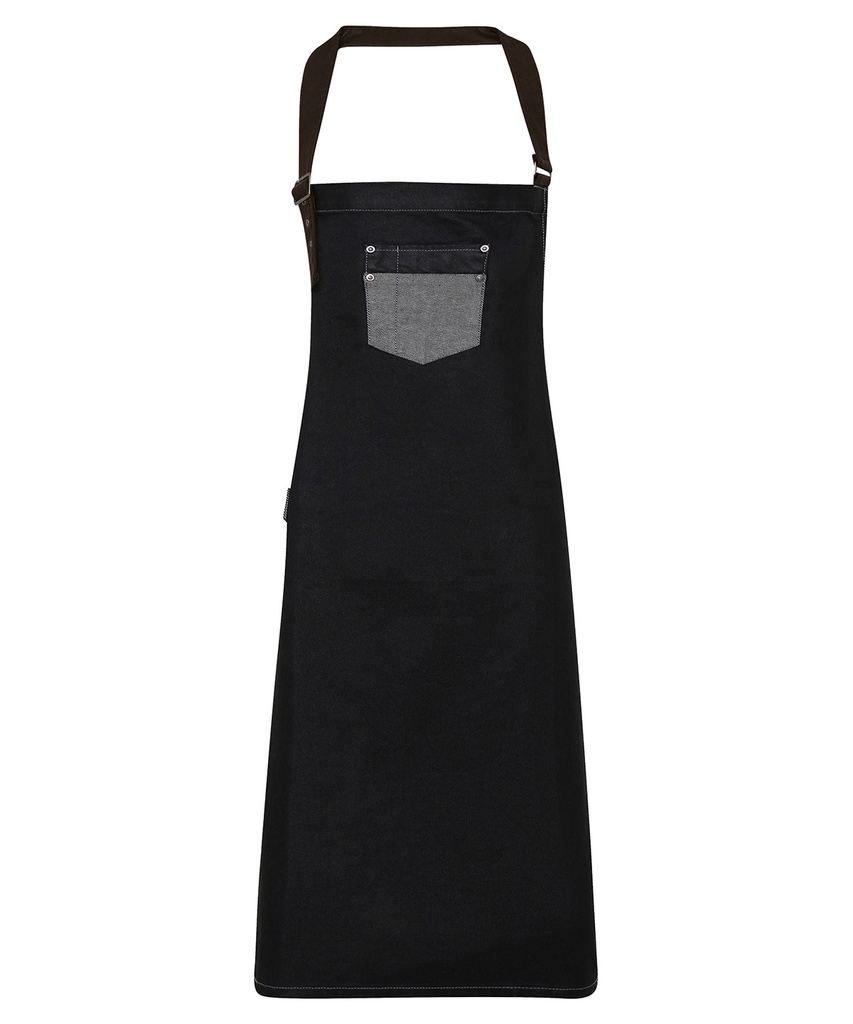 Premier Division waxed-look denim bib apron with faux leather