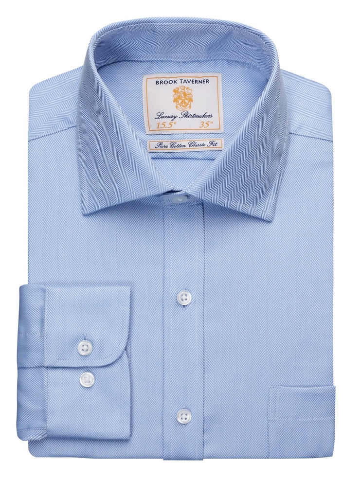 Brook Taverner Altare Single Cuff Gents Shirt Cotton Herringbone