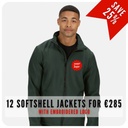 12 Softshell Jackets with logo for €285