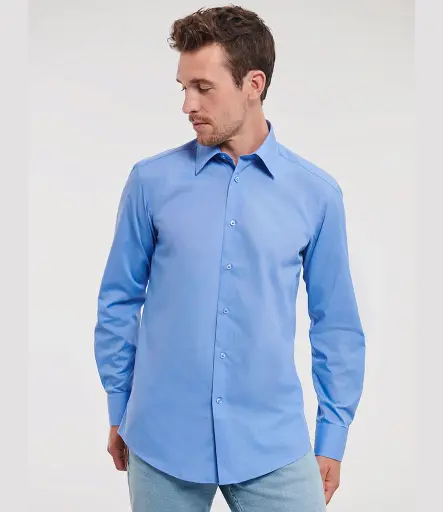 Russell Collection Long sleeve polycotton easycare fitted poplin shirt